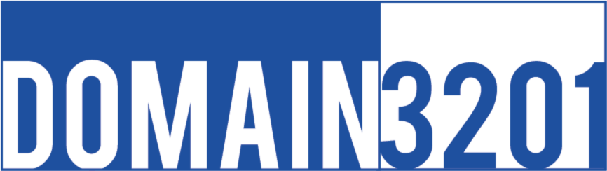 The image shows a blue and white logo with the text "DOMAIN3201".